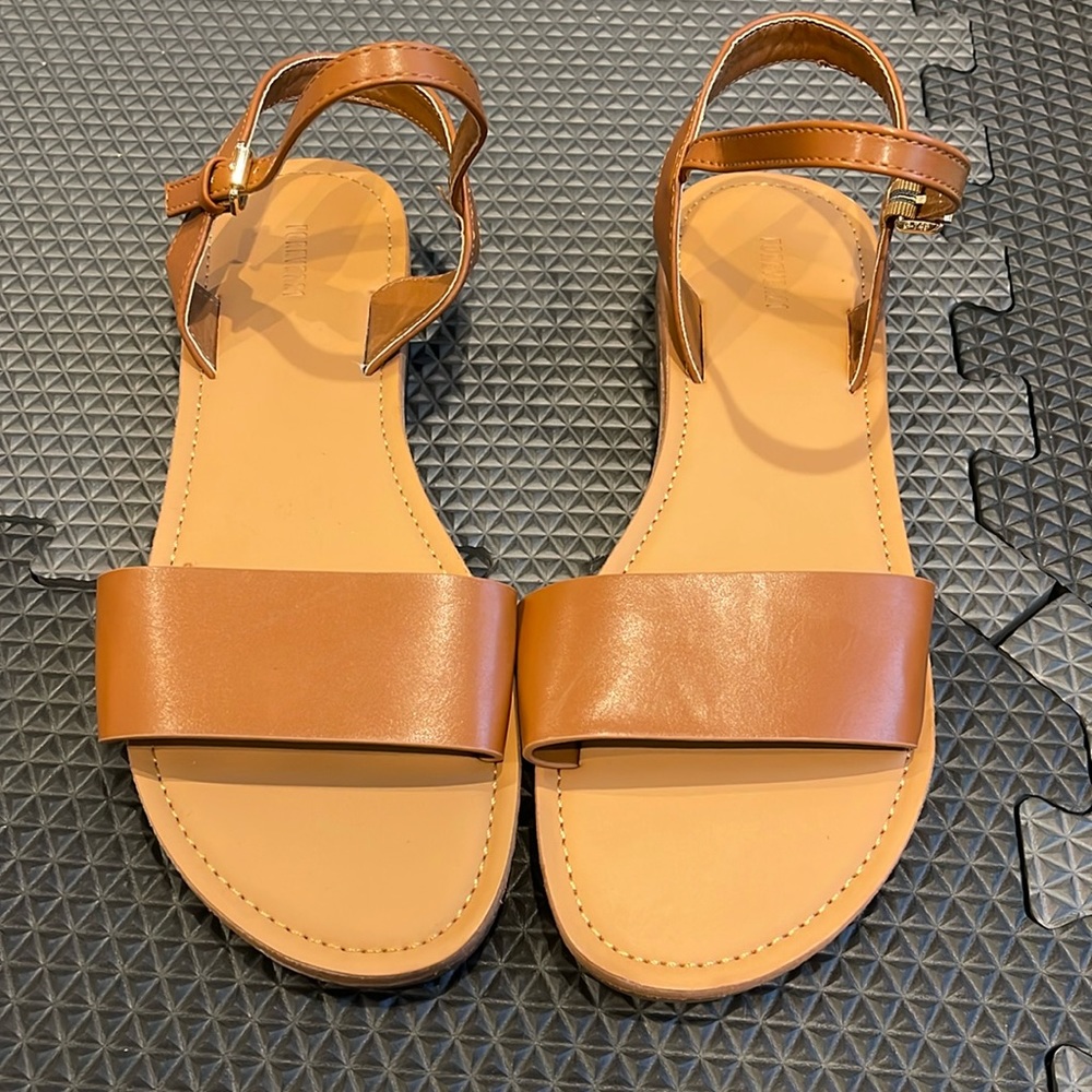 Brown Faux Leather Sandals